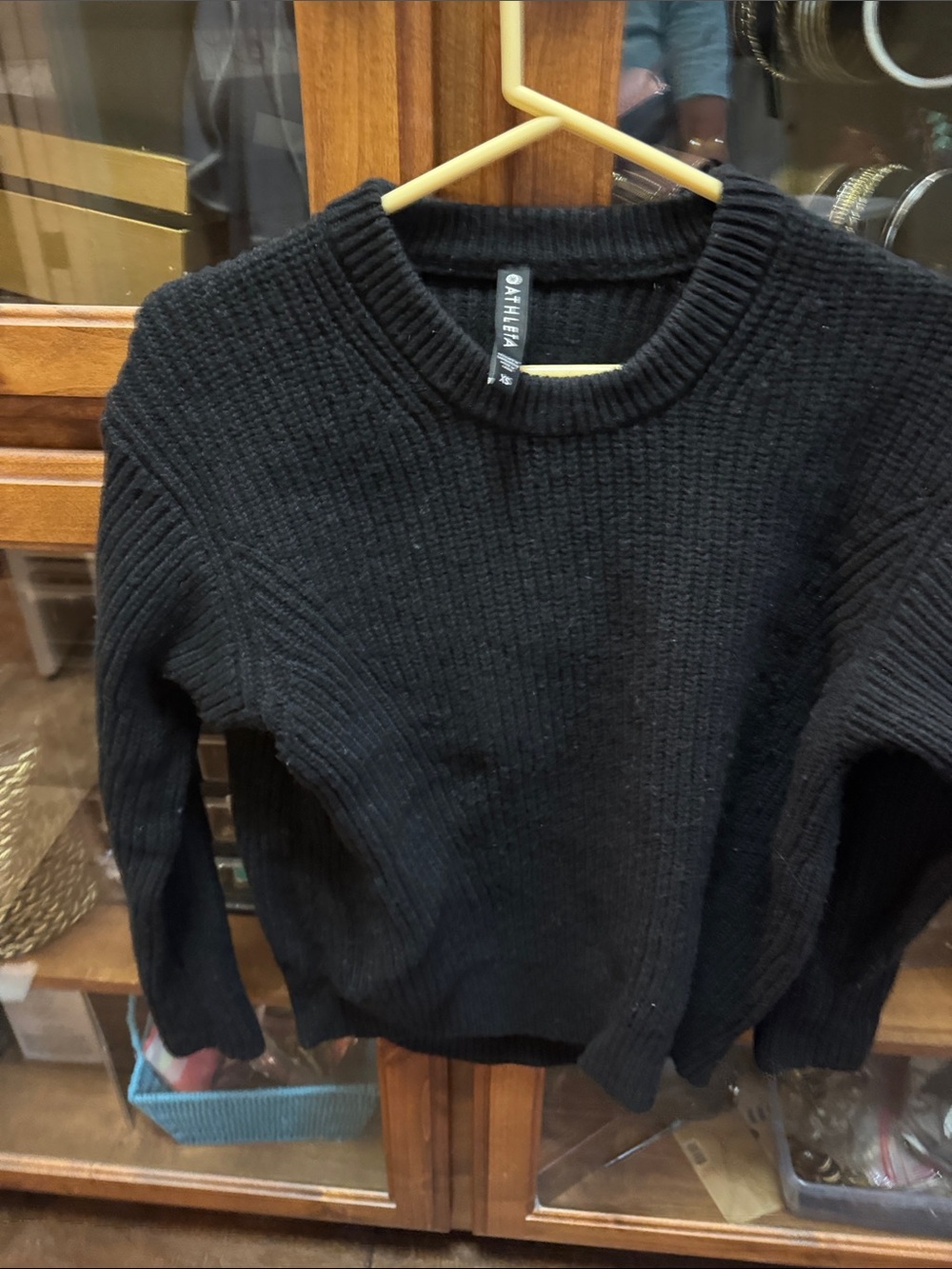 Athleta  Black Ribbed Crewneck Sweater - Classic Knit